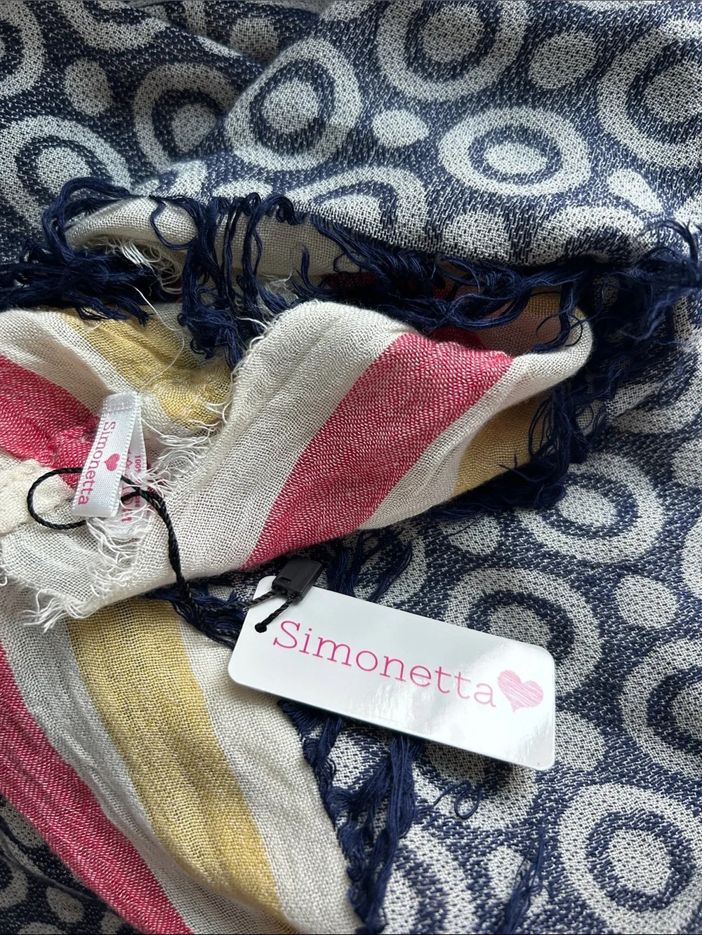 🆕 navy red yellow cream classicPatterned Infinity Scarf with Stripes